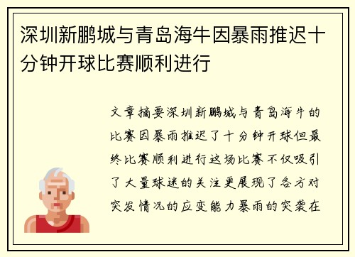 深圳新鹏城与青岛海牛因暴雨推迟十分钟开球比赛顺利进行